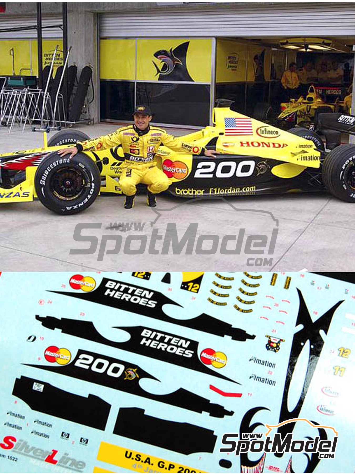 Jordan EJ11 - USA - United States of America Formula 1 Grand Prix 2001. Car  scale model kit in 1/43 scale manufactured by Tameo Kits (ref. SLK056)